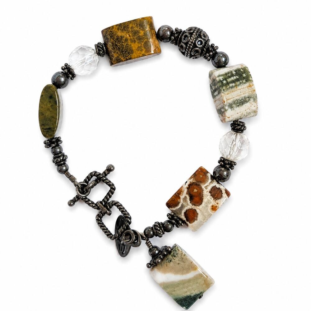 Tina Barry Sterling Silver Genuine Jasper Bracelet Adjustable 7.5–8.5"